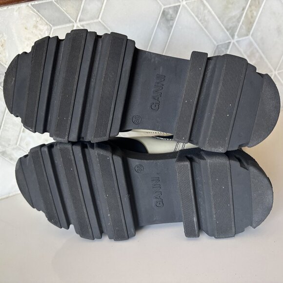 Ganni Size 38/8 Mid Tall White Combat Boot Pull On Chelsea Lug Sole Ankle Placid - Picture 9 of 9